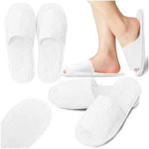 Pantofle, kapcie hotelowe białe w paski