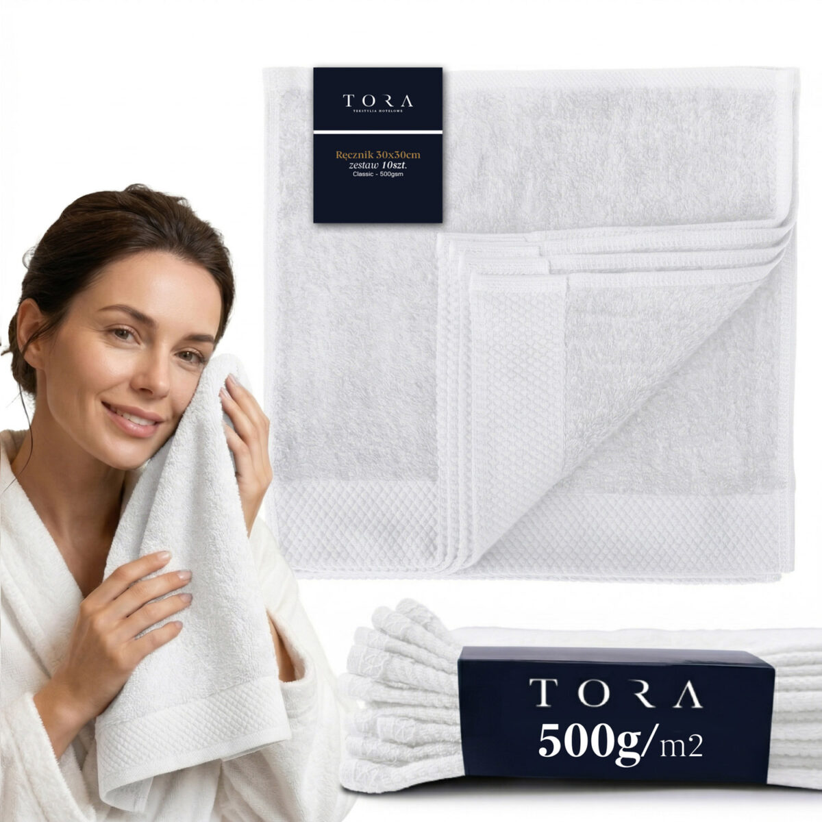 ręcznik do twarzy 30x30 cm biały zestaw 10 sztuk 600 gsm