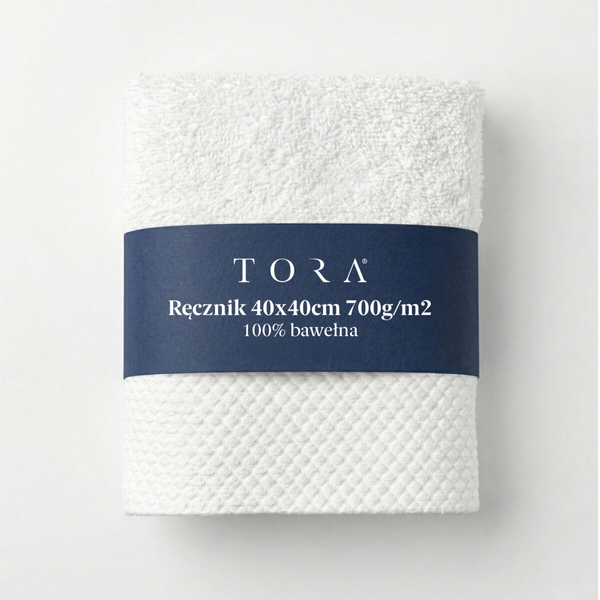 Ręcznik hotelowy 40x40 cm DeLuxe 700gsm biały złożony – widok z góry